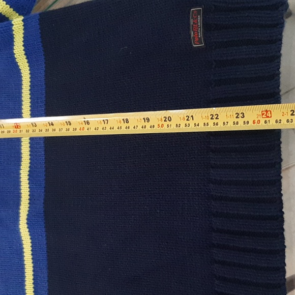 Polo💫Ralph Lauren 100% COTTON Y2K Navy Sweater with Multicolor Stripes SIZE M - Picture 9 of 10